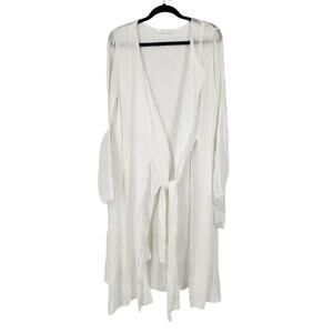 Luna Luz Lagenlook Minimalist Linen Open Front Long Duster with Tie Size Medium